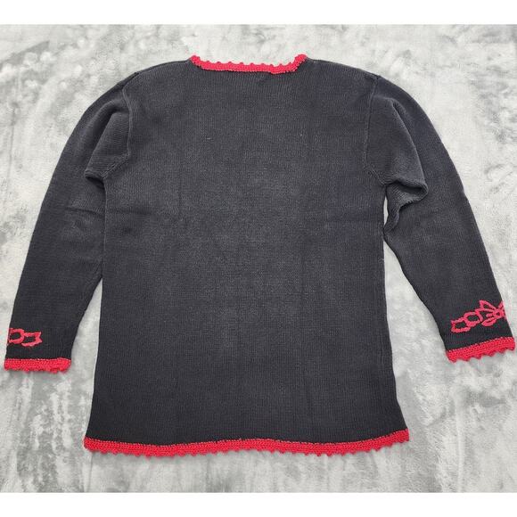 Vintage Work in Progress Embroidered Beaded Christmas Tree Sweater Size M Black - Picture 4 of 9